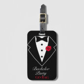 Zwarte Tuxedo met Red Rose Bachelor Party Go Bag Bagagelabel (Voorkant (verticaal))