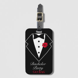 Zwarte Tuxedo met Red Rose Bachelor Party Go Bag Bagagelabel