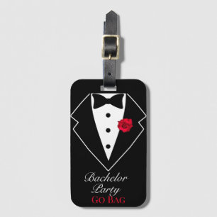 Zwarte Tuxedo met Red Rose Bachelor Party Go Bag Bagagelabel