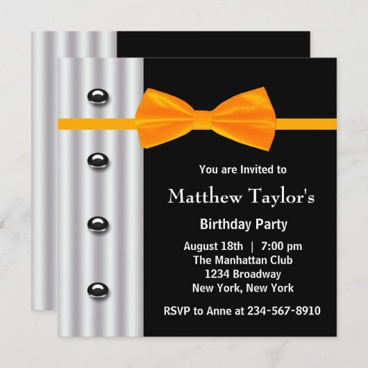 Zwarte Tuxedo Oranje Boog Stropdas Mannen Verjaard Kaart (Voorkant / Achterkant)