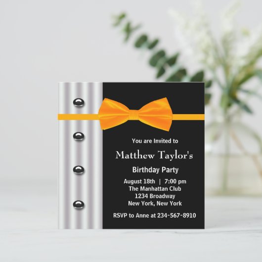 Zwarte Tuxedo Oranje Boog Stropdas Mannen Verjaard Kaart (Staand voorkant)
