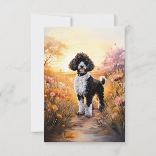 Zwarte Tuxedo Poedel op een Path Note Kaart (Voorkant)