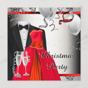 Zwarte Tuxedo Red Dress kerstPArty Kaart
