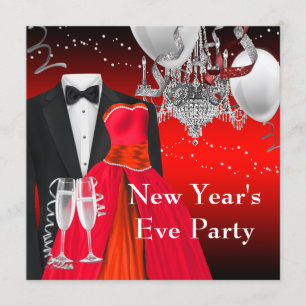 Zwarte Tuxedo Red Dress Party Kaart