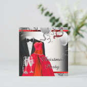 Zwarte Tuxedo rode jurk kerstfeest Kaart (Staand voorkant)