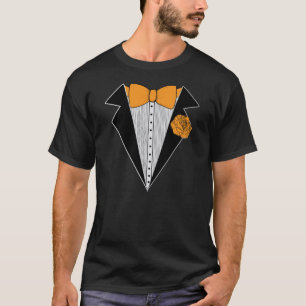 Zwarte Tuxedo stijl met Oranje Bowtie & Roos T-shirt
