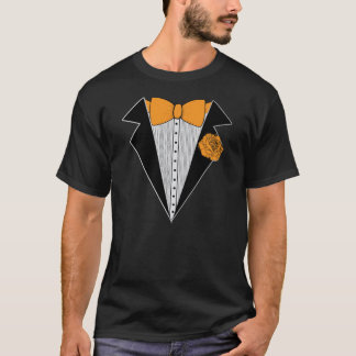 Zwarte Tuxedo stijl met Oranje Bowtie & Roos T-shirt