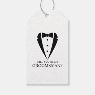 Zwarte Tuxedo Suit Gepersonaliseerde Groomsman Voo Cadeaulabel