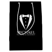 Zwarte Tuxedo Suit Gepersonaliseerde Groomsman Voo Medium Cadeauzakje (Voorkant)