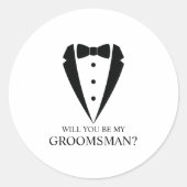 Zwarte Tuxedo Suit Gepersonaliseerde Groomsman Voo Ronde Sticker (Voorkant)