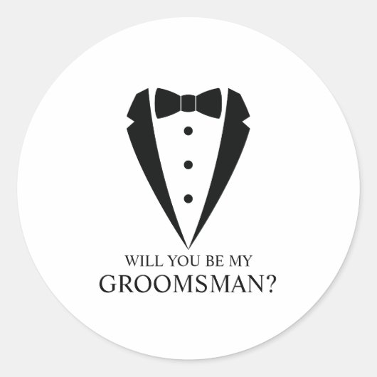 Zwarte Tuxedo Suit Gepersonaliseerde Groomsman Voo Ronde Sticker (Voorkant)