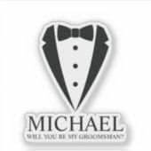 Zwarte Tuxedo Suit Gepersonaliseerde Groomsman Voo Sticker (Voorkant)