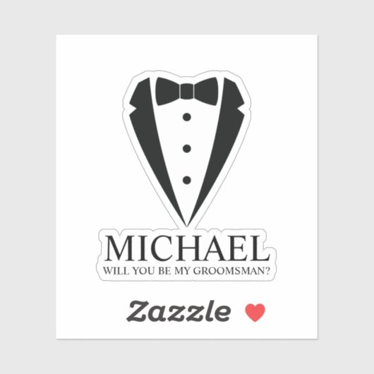 Zwarte Tuxedo Suit Gepersonaliseerde Groomsman Voo Sticker (Vel)