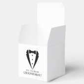 Zwarte Tuxedo Suit Groomsman Voorstel Bedankdoosjes (Geopend)