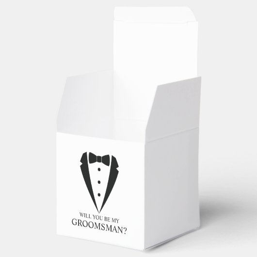 Zwarte Tuxedo Suit Groomsman Voorstel Bedankdoosjes (Geopend)