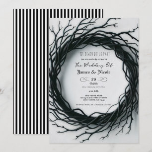 Zwarte Twijg Elegante Herfst Halloween Bruiloft Kaart
