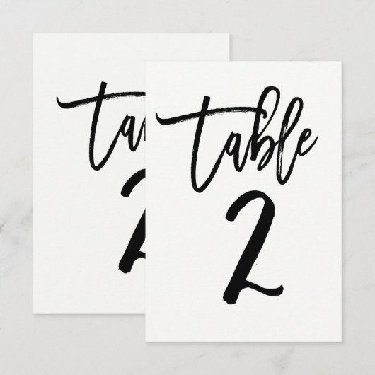 Zwarte Typ Moderne Modieuze Script Tafel Nummer 2 Kaart (Voorkant / Achterkant)