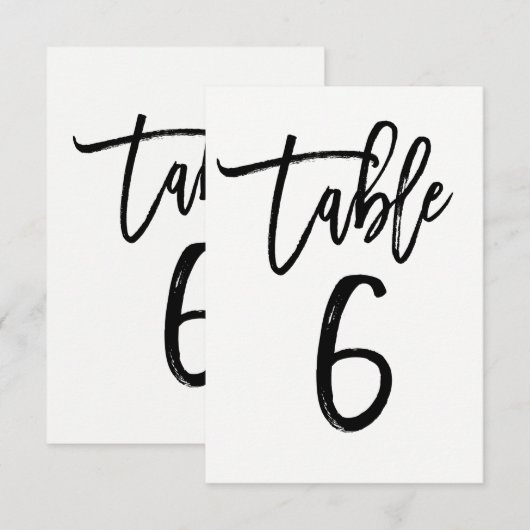 Zwarte Type Trendy Modern Script Tafelnummer 6 (Voorkant / Achterkant)