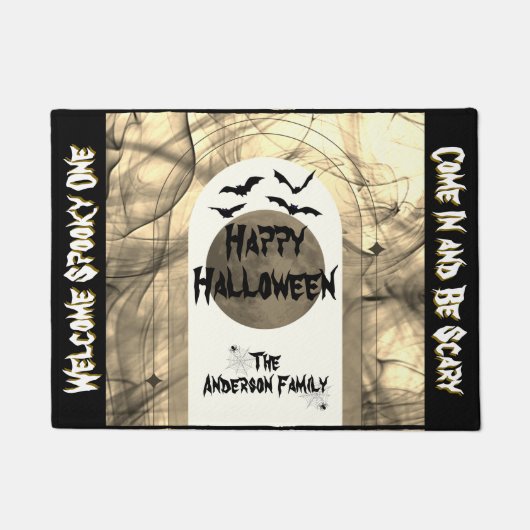 Zwarte Typografie Bats Spider Moon Happy Halloween Deurmat (Voorkant)