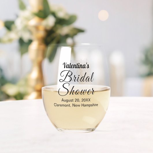 Zwarte typografie Bruidsdouche wijn glas (Insitu (Huwelijk))