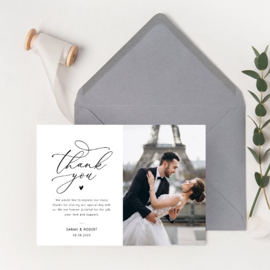 Zwarte typografie bruiloft bedankkaart