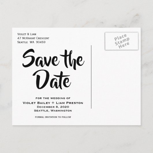 Zwarte Typografie Foto Opslaan Datum Aankondigingskaart (Achterkant)