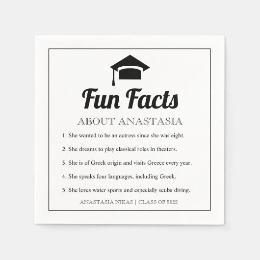 Zwarte typografie Fun Facts graduatie cap Napkins Servet (Voorkant)