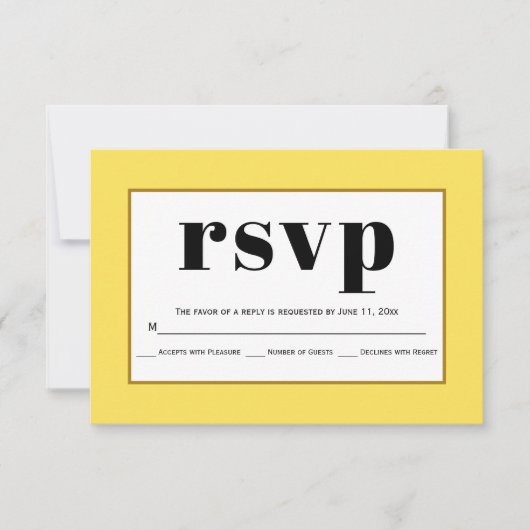 Zwarte typografie gele bruiloft RSVP-kaart RSVP Kaartje (Voorkant)