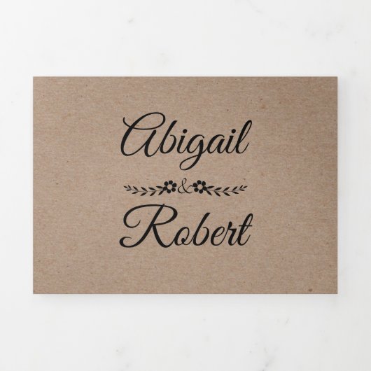 Zwarte typografie kraftpapier rustieke bruiloft drieluik uitnodiging (Cover)