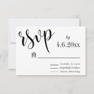 Zwarte typografie met bokeh-achtergrond, elegante RSVP kaartje