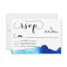 Zwarte typografie met helderblauwe aquarel RSVP
