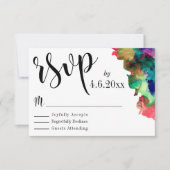 Zwarte Typografie met kleurrijke Waterverf Verf RS RSVP Kaartje (Voorkant)