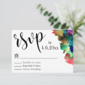 Zwarte Typografie met kleurrijke Waterverf Verf RS RSVP Kaartje (Staand voorkant)