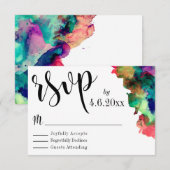 Zwarte Typografie met kleurrijke Waterverf Verf RS RSVP Kaartje (Voorkant / Achterkant)