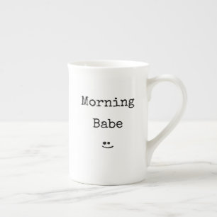 Zwarte Typografie Morning Babe Bone China Mok