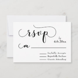 Zwarte typografie op witte elegante, eenvoudige RS RSVP Kaartje