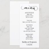Zwarte typografie op witte trouwmenu menu (Voorkant / Achterkant)