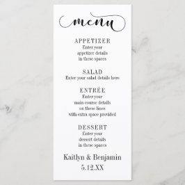 Zwarte typografie op witte trouwmenu menu