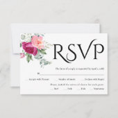 Zwarte typografie, roze rozen bloemen bruiloft RSVP kaartje (Voorkant)