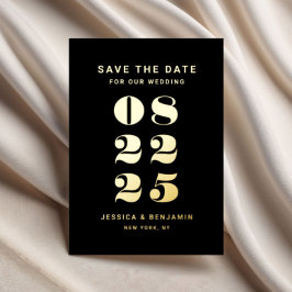 Zwarte Typografie Trouwen Save The Date Goud Folie Uitnodiging