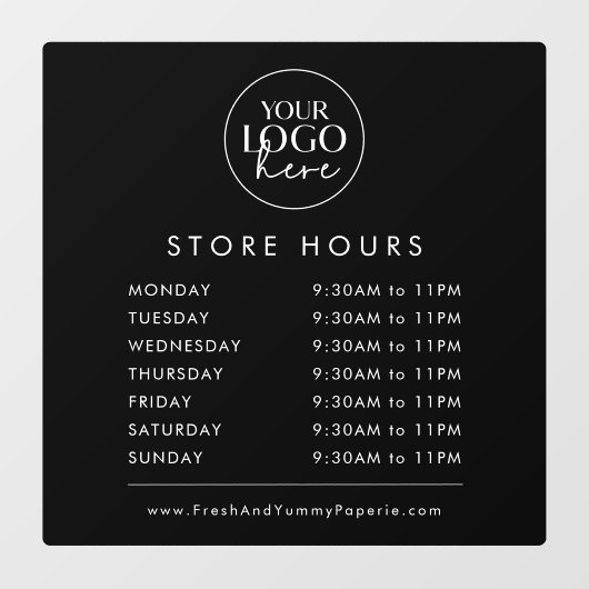 Zwarte typografie Zakelijk logo Winkeluren Raamsticker (Vel)