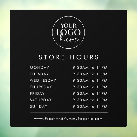 Zwarte typografie Zakelijk logo Winkeluren Raamsticker (Vel 3)
