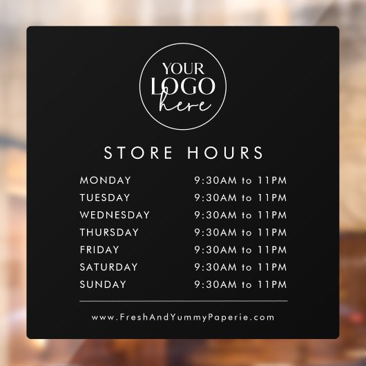 Zwarte typografie Zakelijk logo Winkeluren Raamsticker (Vel 2)