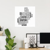 Zwarte Typografische Kaart van Co. Longford, Ierla Poster (Thuiskantoor)