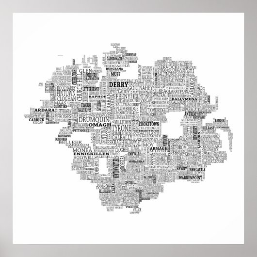 Zwarte Typografische Kaart van Ulster, Ierland Poster (Voorkant)