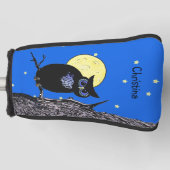 Zwarte Uil Blauwe Ogen In Boom Maan Sterren Golfheadcover (Voorkant)