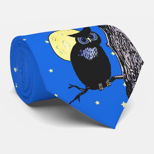 Zwarte Uil Boom Maan Sterren Stropdas (Opgerold)