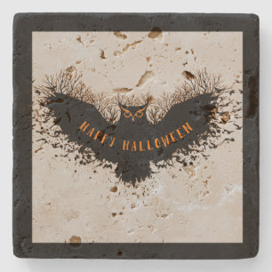 Zwarte Uil Halloween Illustratie Stenen Onderzetter