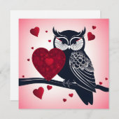Zwarte Uil met rode harten Valentijn Feestdagenkaart (Voorkant / Achterkant)
