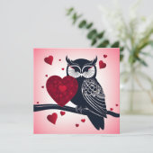 Zwarte Uil met rode harten Valentijn Feestdagenkaart (Staand voorkant)